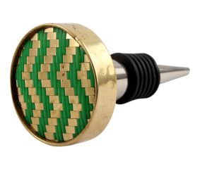 Round Green Metal And Wooden Wine Stopper